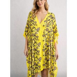 Vince Camuto Yellow Floral Kaftan One Size NWT
